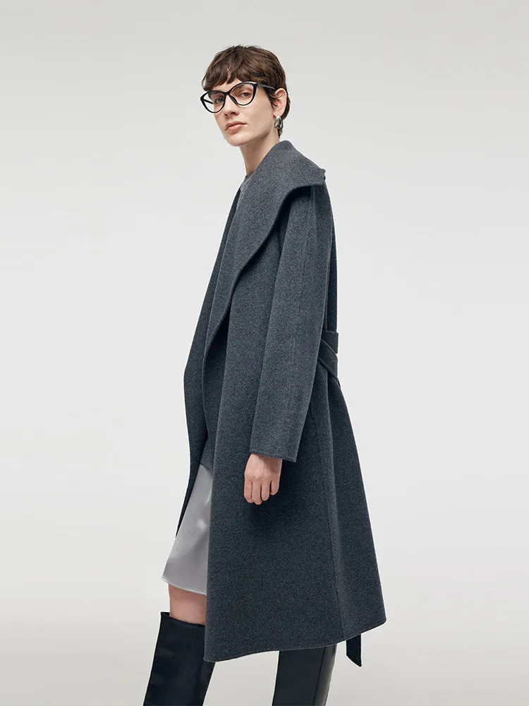 100% Wool Wide Lapel Women Overcoat