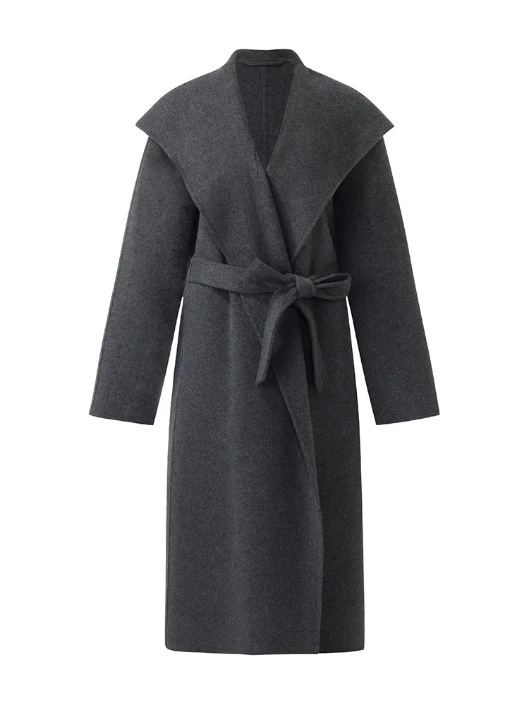 100% Wool Wide Lapel Women Overcoat