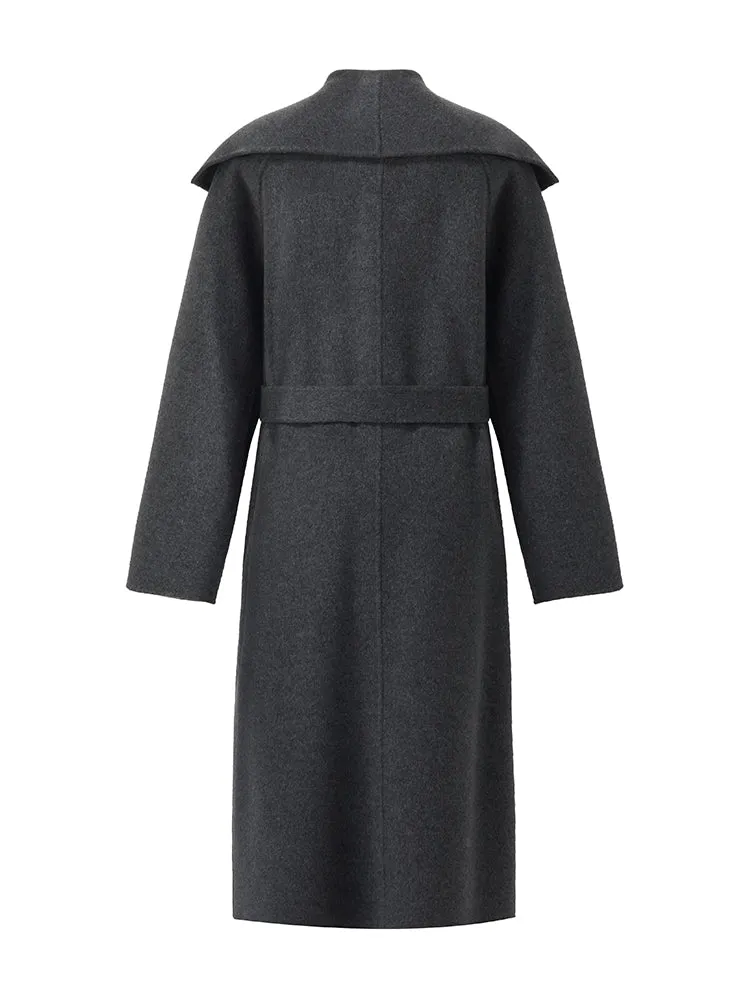 100% Wool Wide Lapel Women Overcoat