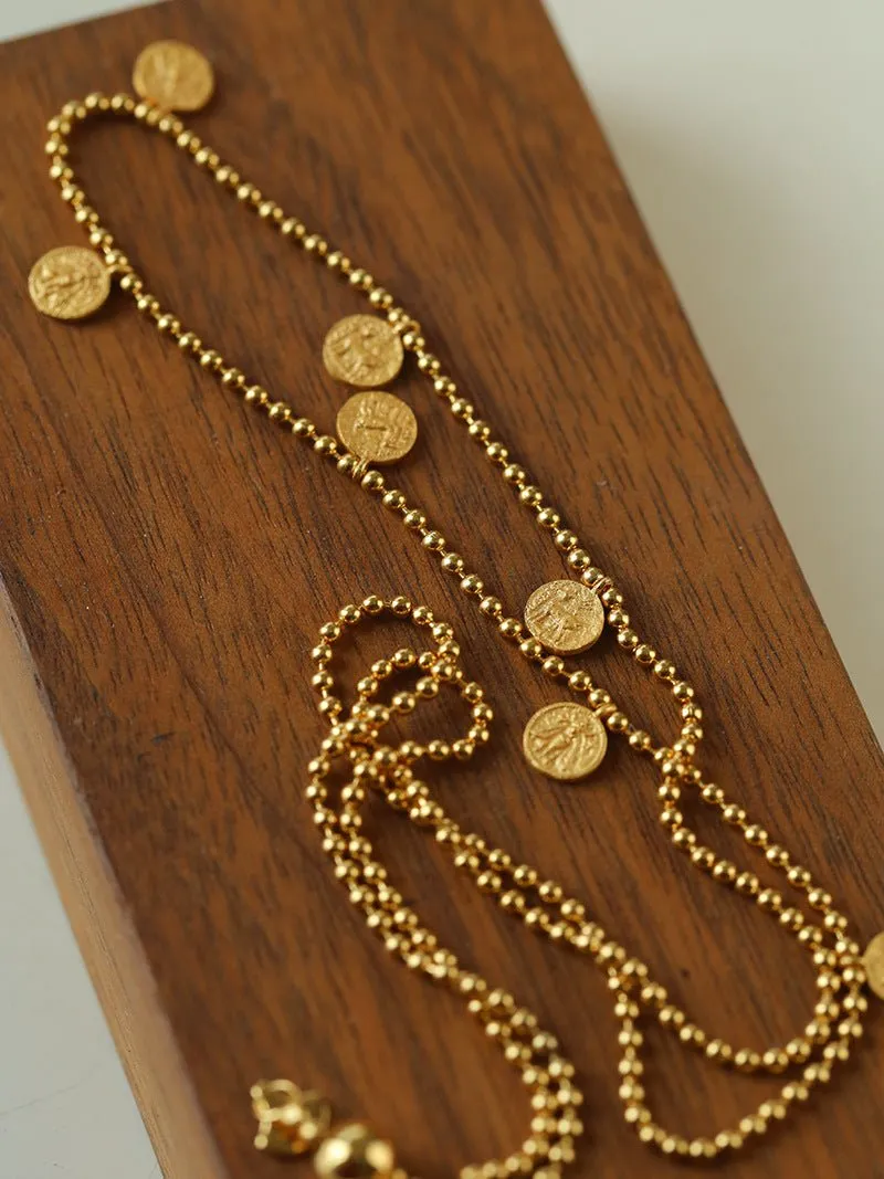 925 Silver Stacked Relief Mini Gold Coin Necklace