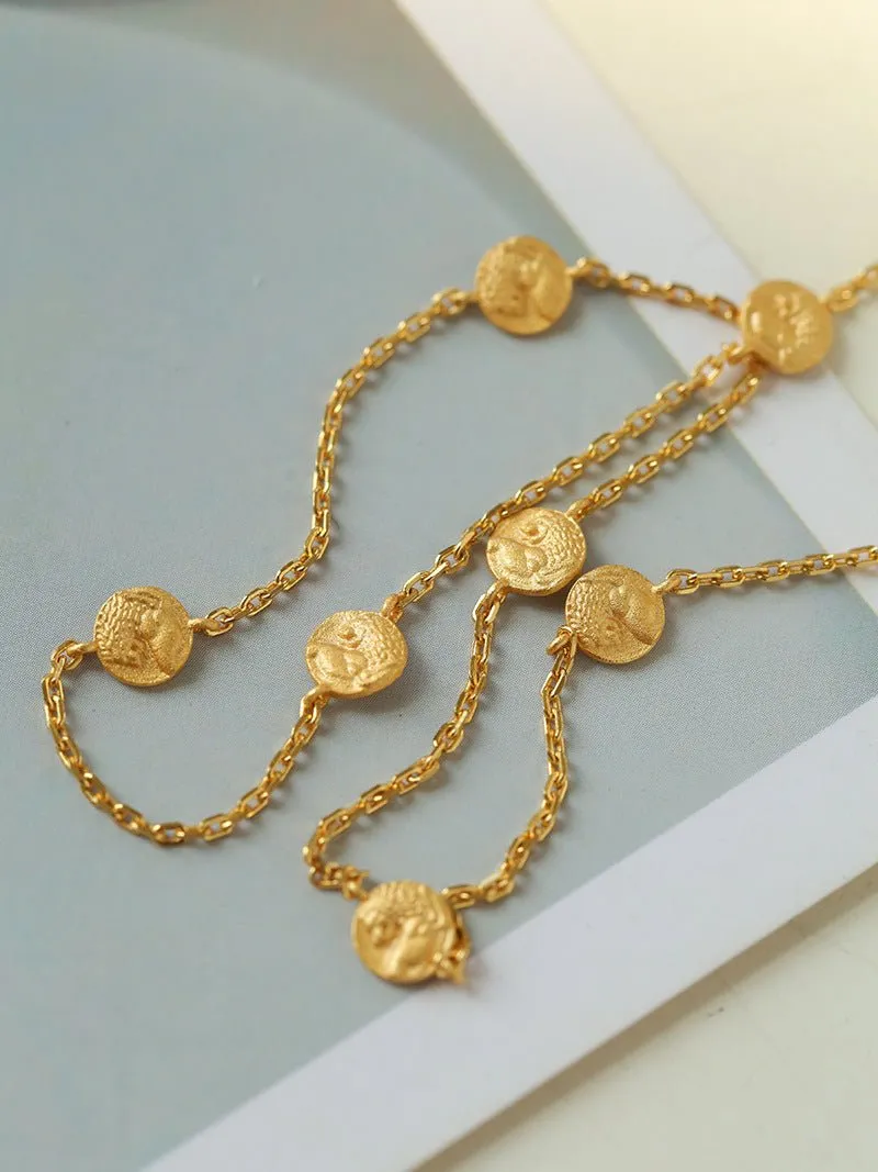 925 Silver Stacked Relief Mini Gold Coin Necklace