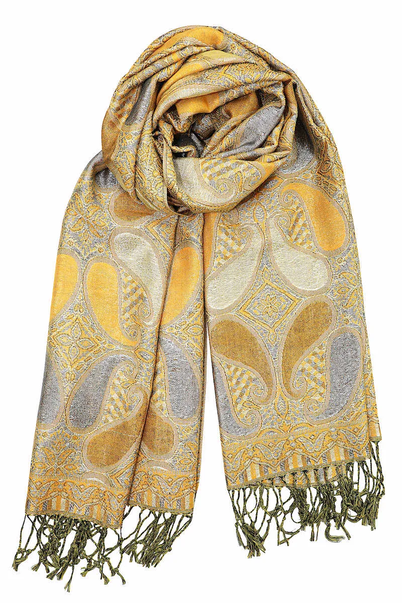 Achillea Gold Metallic Paisley Pashmina