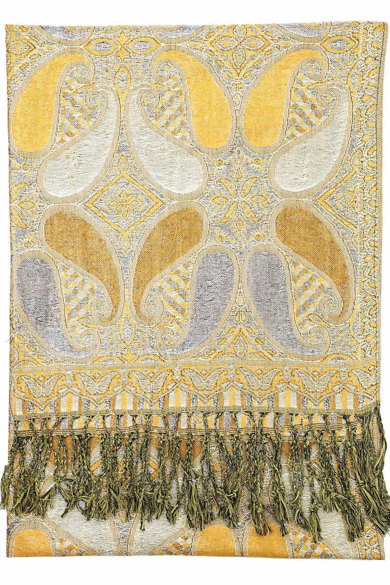 Achillea Gold Metallic Paisley Pashmina