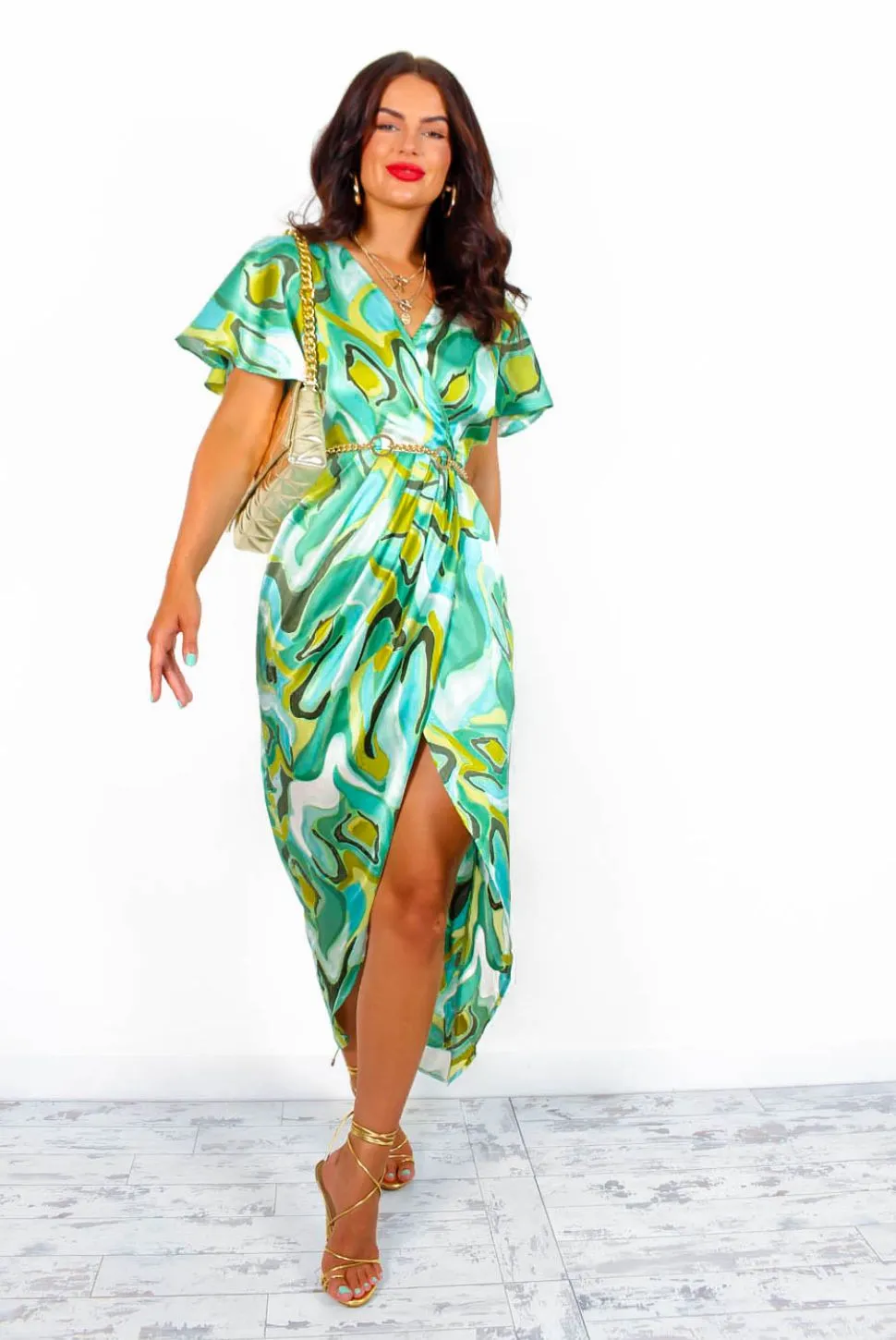 Adore Me - Lime Blue Swirl Midi Dress