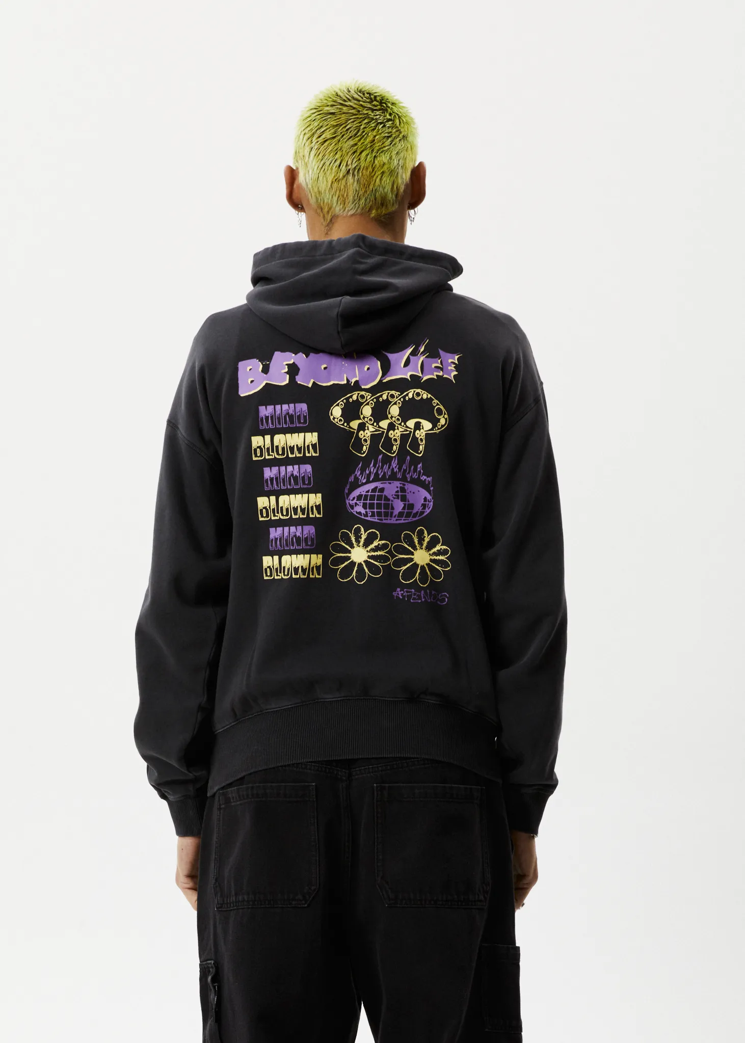 AFENDS Mens Beyond Life - Graphic Hoodie - Stone Black