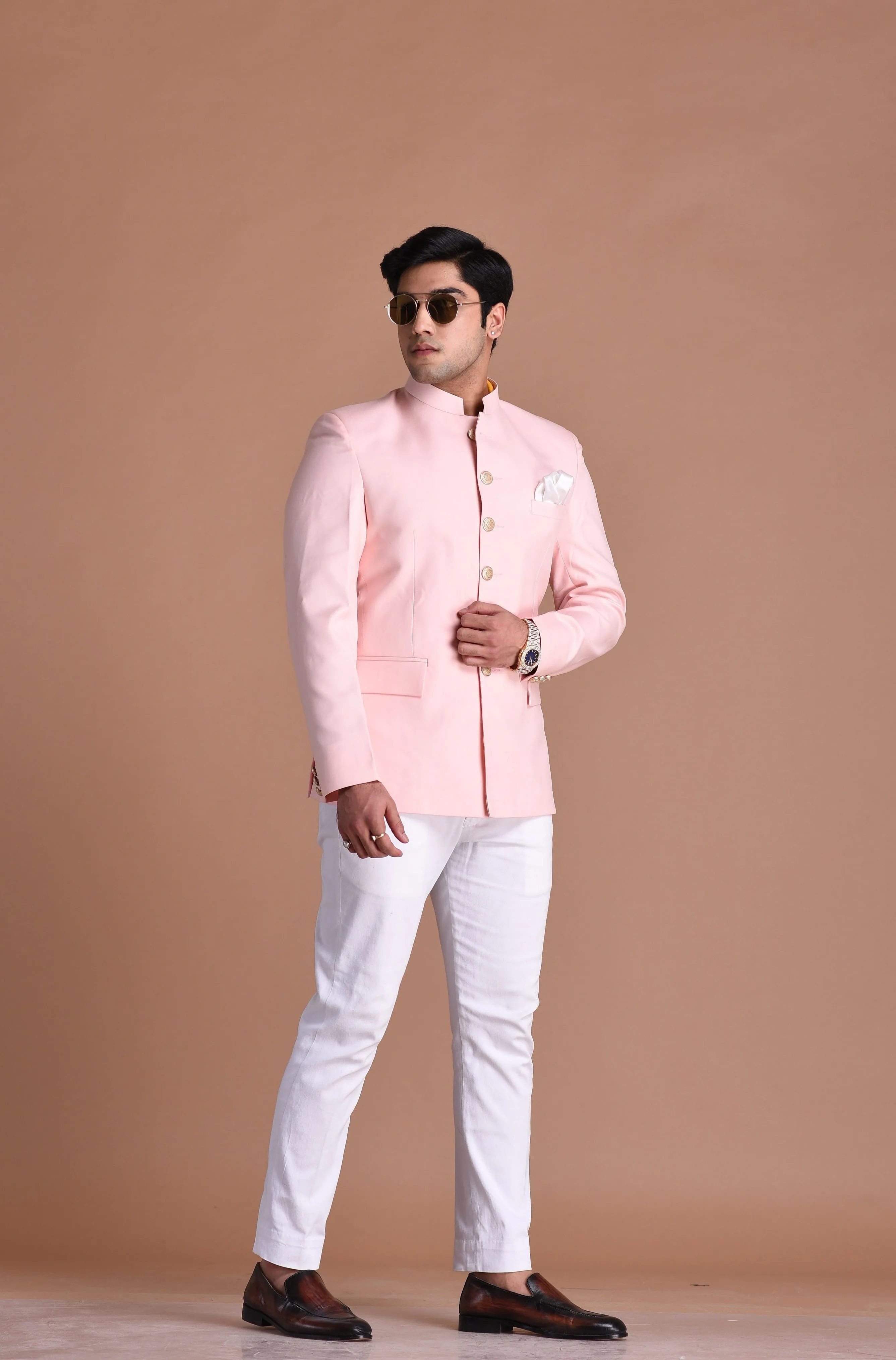 Alluring Light Pink Jodhpuri Bandhgala with White Trouser | Wedding Functions | Perfect for formal Party Wear