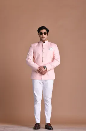 Alluring Light Pink Jodhpuri Bandhgala with White Trouser | Wedding Functions | Perfect for formal Party Wear