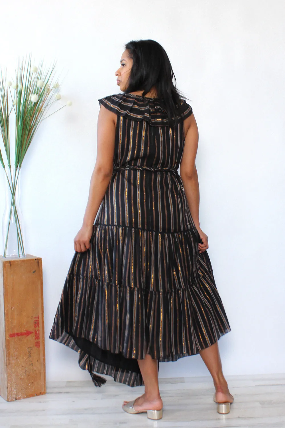 Apiece Apart Lurex Stripe Wrap Dress L