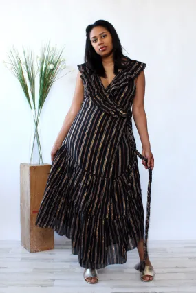 Apiece Apart Lurex Stripe Wrap Dress L