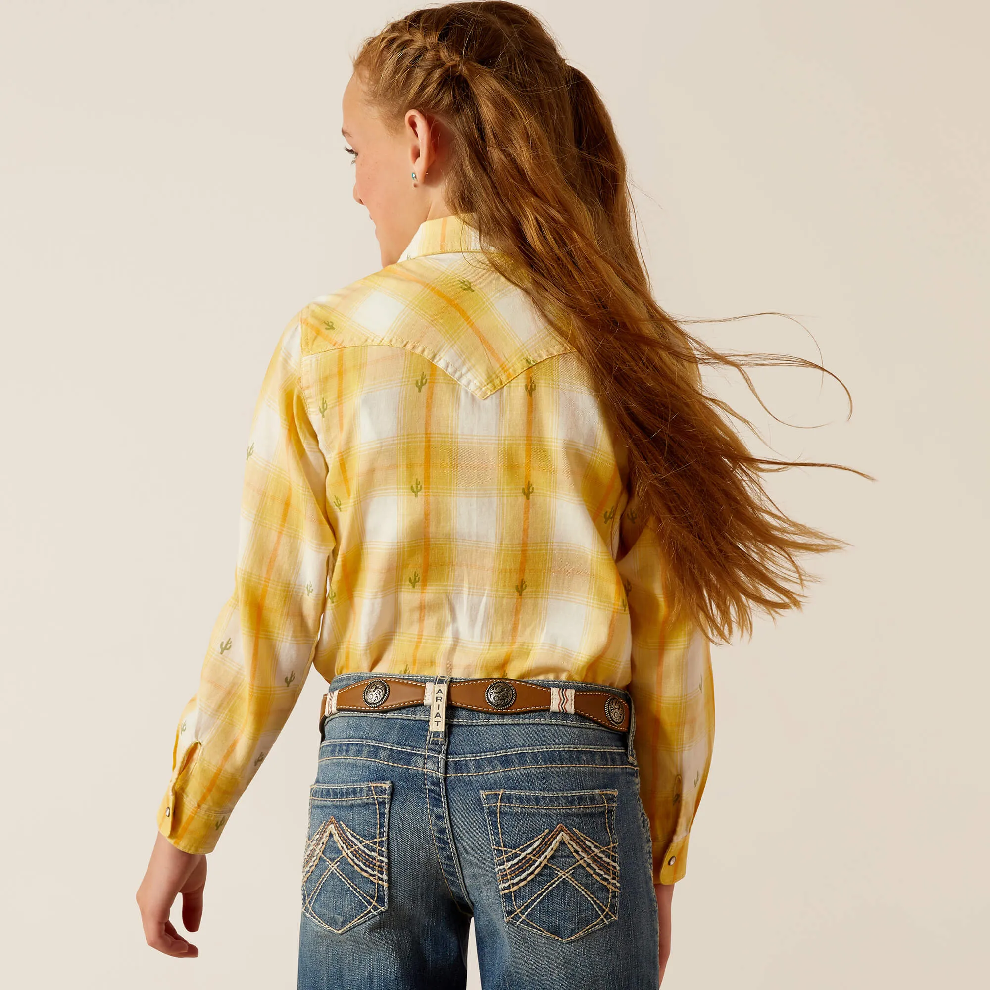 Ariat Girl's Glenrock Western Snap Shirt in Cactus Dobby