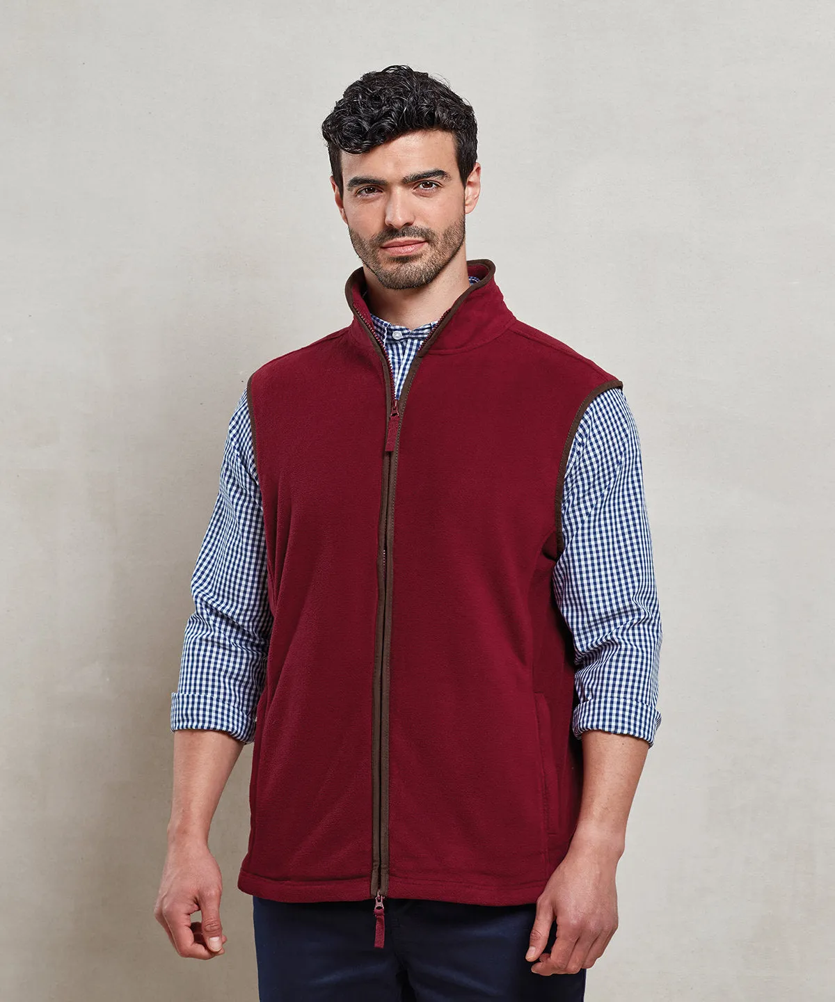 Artisan fleece gilet | Burgundy/Brown