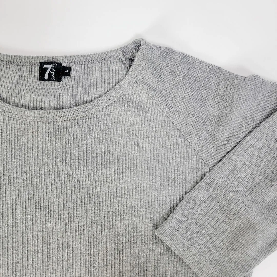 Ash Grey 3/4 Sleeve Ribbed Relaxed fit