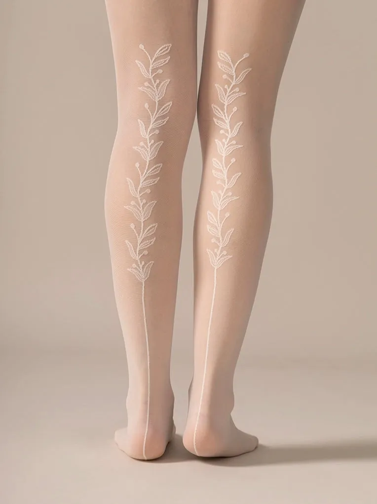 Back Vine Sheer Tights 30D in Creamy White