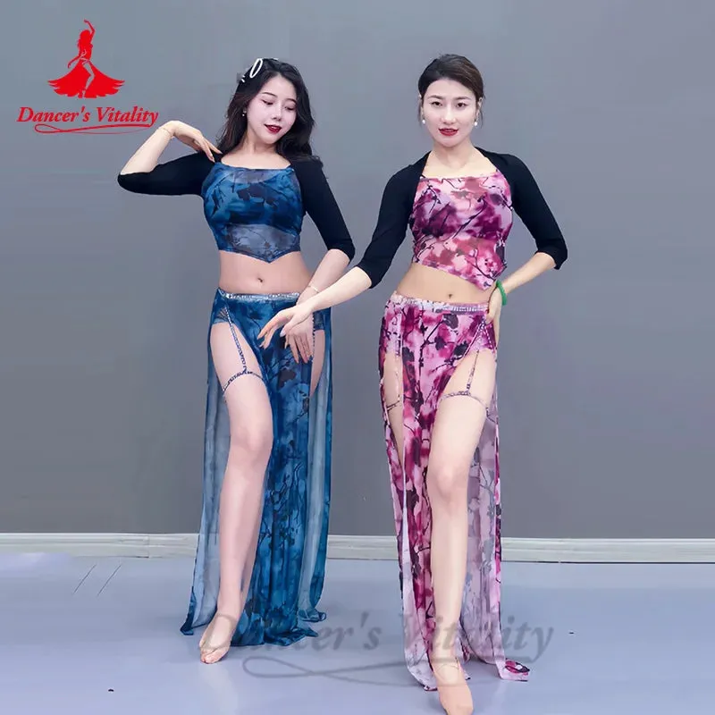 Belly Dance Costume Set for Women Modal Sleeves Top printing Long Skirt 2pcs Oriental Belly Dancing Practice Clothes Set