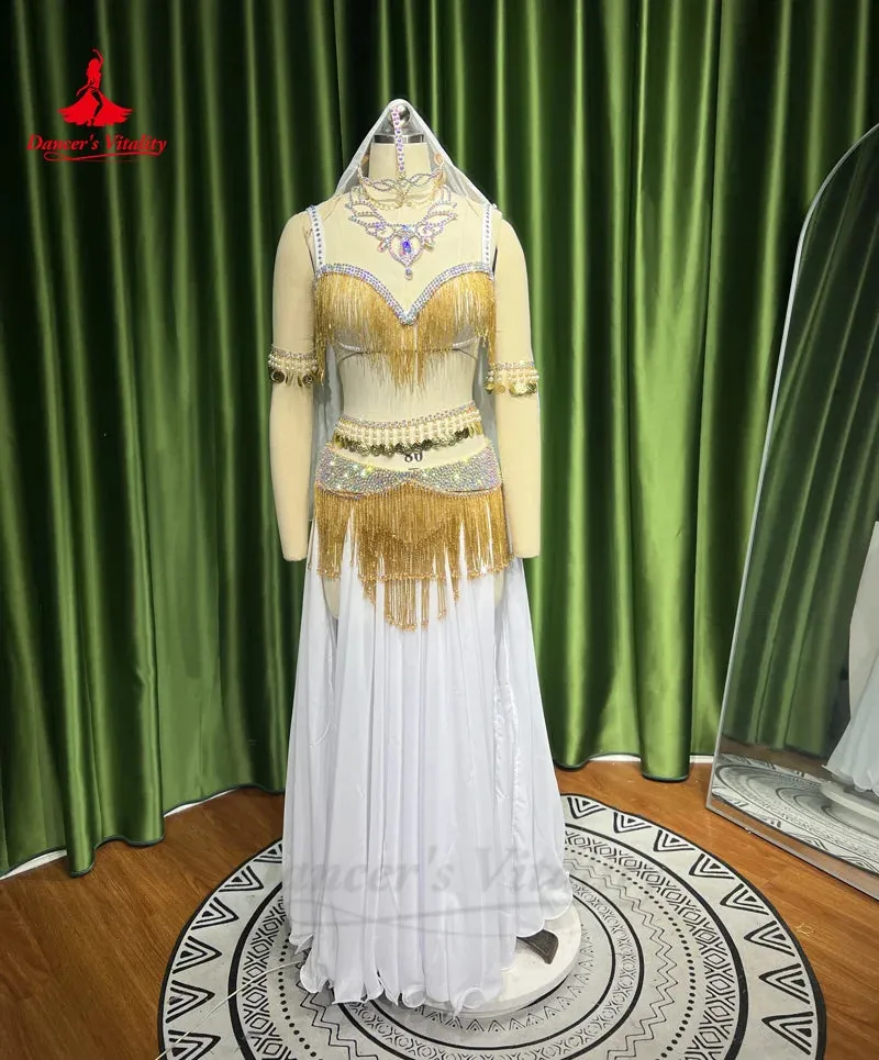 Belly Dance Performance Costume Set for Women Customsized Tassel Bra chiffon Long Skirt 2pcs Oriental Belly Dancing Outfit