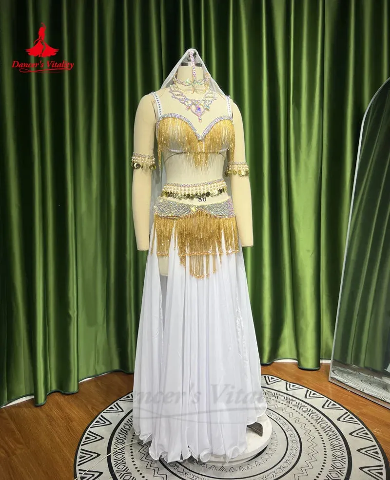 Belly Dance Performance Costume Set for Women Customsized Tassel Bra chiffon Long Skirt 2pcs Oriental Belly Dancing Outfit