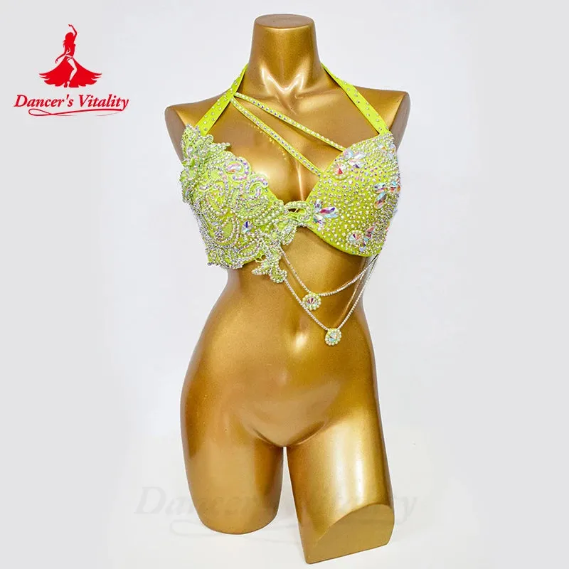 Belly Dance Performance Set for Women Senior AB Stones Bra belt Pcs Customsized Oriental Belly Dancing Competiton Suit