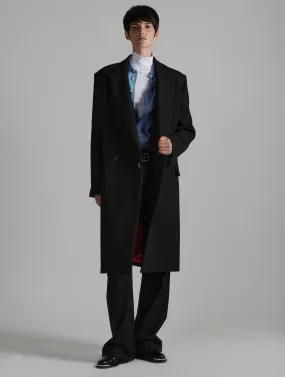 Black double gabardine overcoat