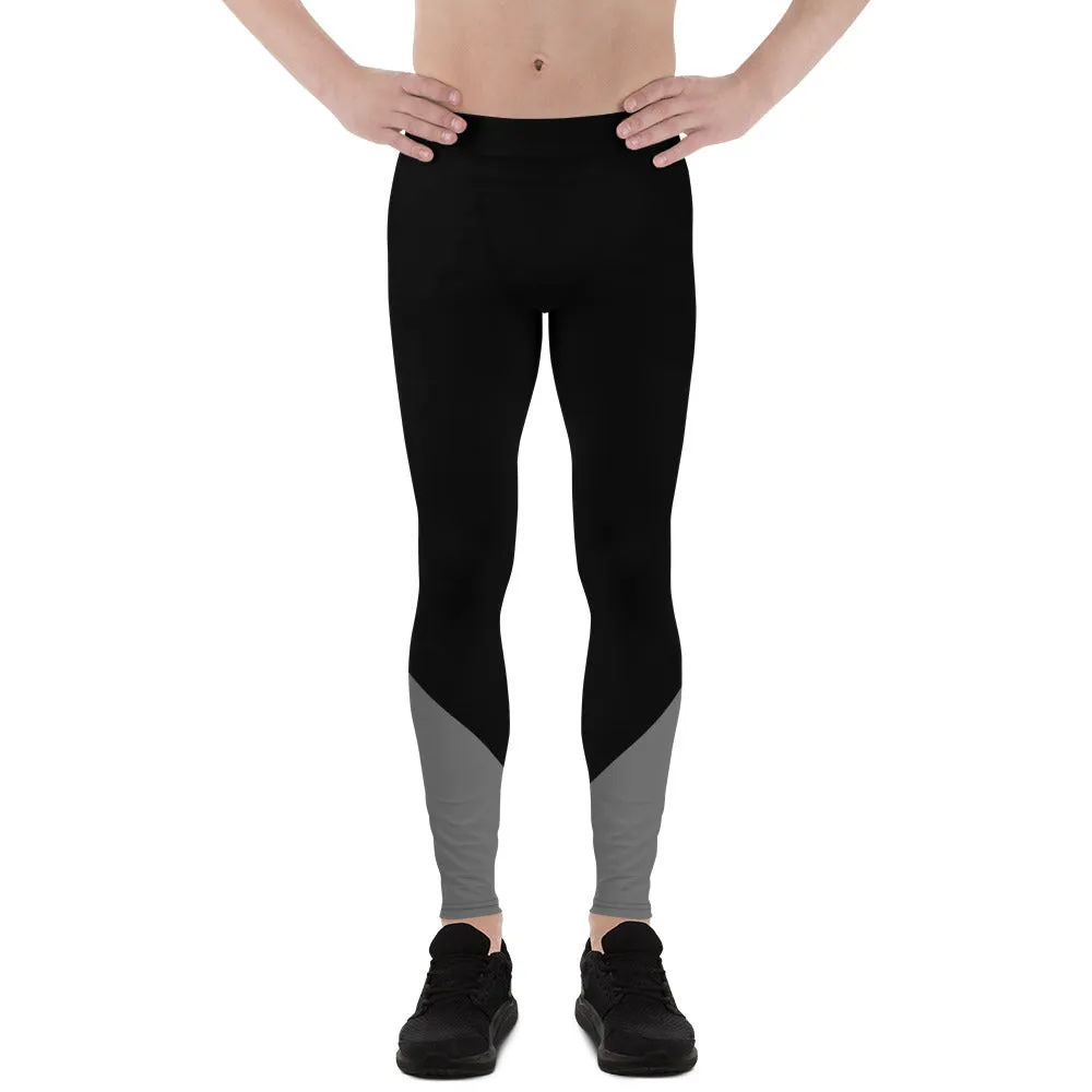 Black Gray Color Men's Leggings, Dual Grey Black Color Block Compression Sports Tights- Made in USA/EU/MX