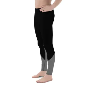 Black Gray Color Men's Leggings, Dual Grey Black Color Block Compression Sports Tights- Made in USA/EU/MX