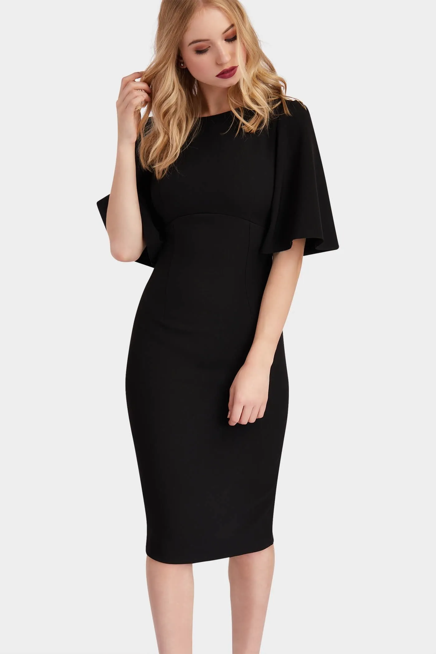 Black Kimono Sleeve Structured Dress