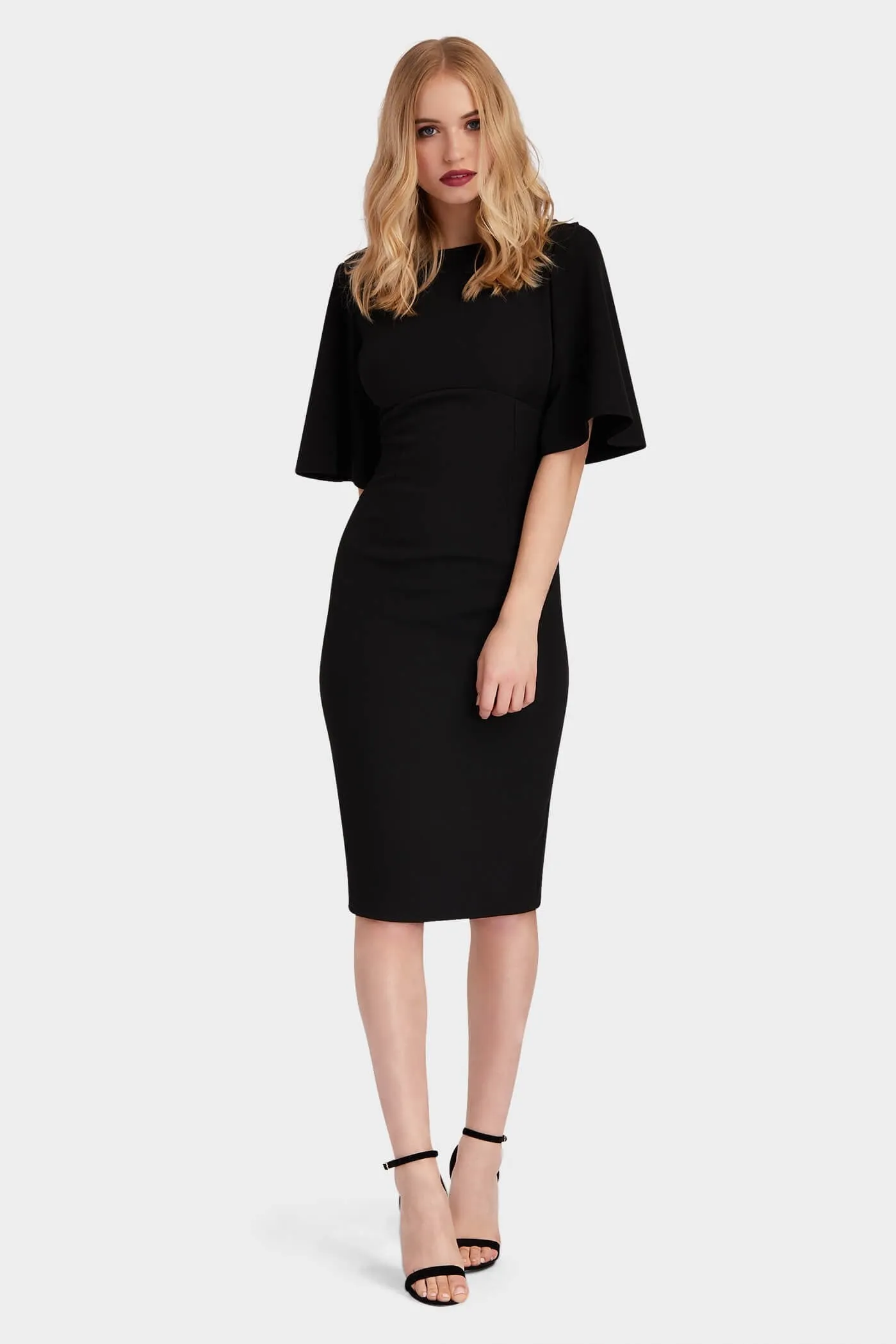 Black Kimono Sleeve Structured Dress