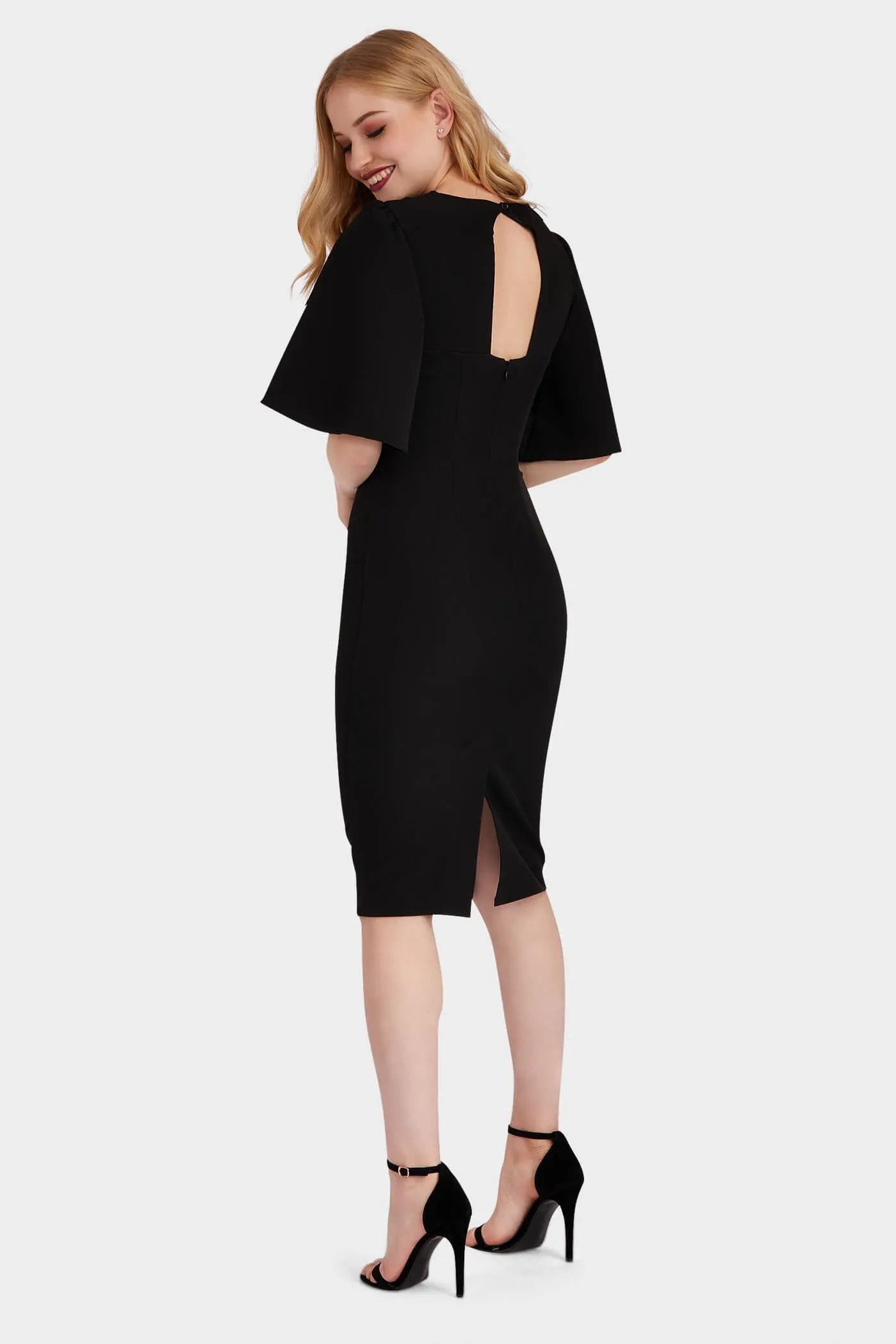 Black Kimono Sleeve Structured Dress