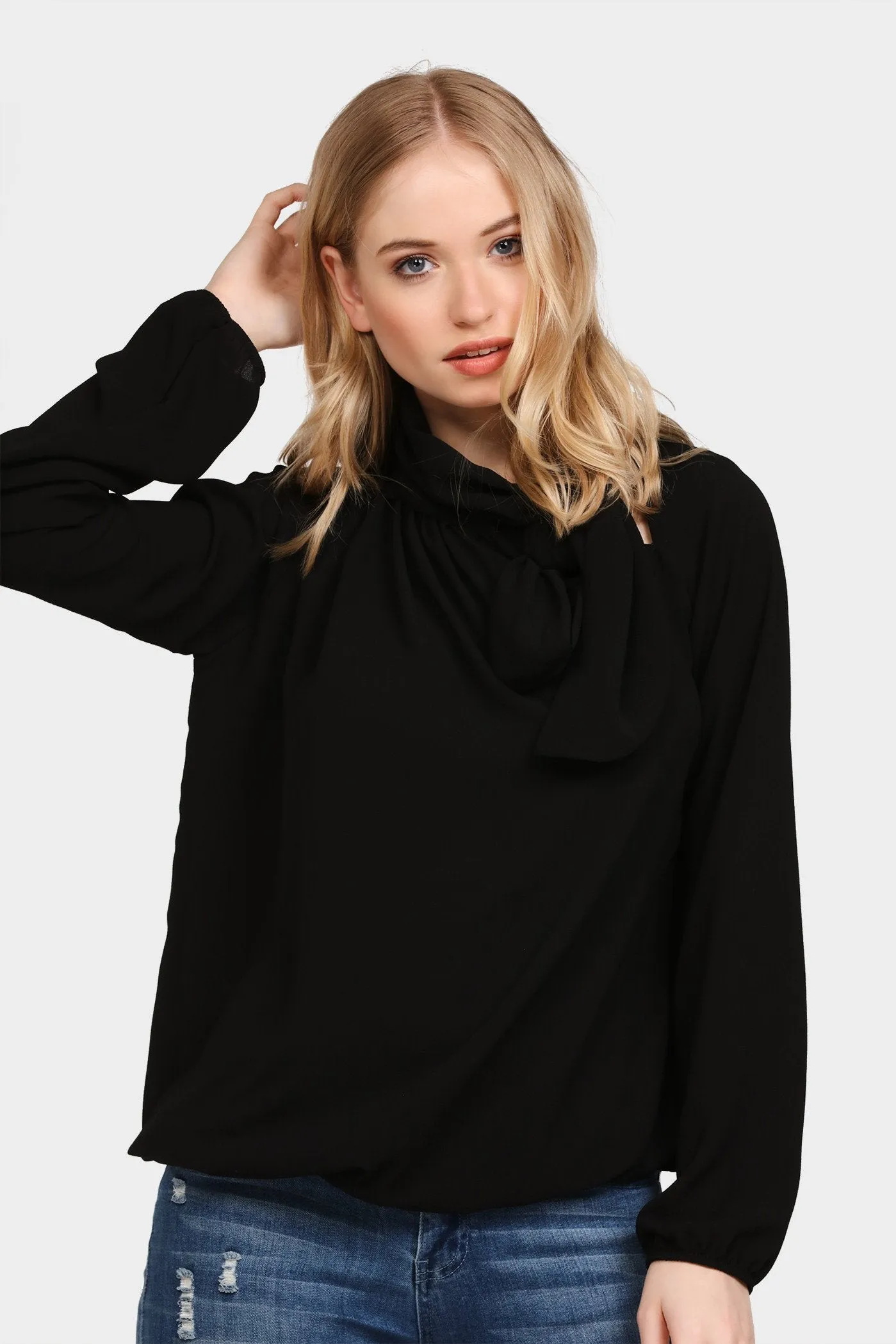 Black Neck Bow Blouse