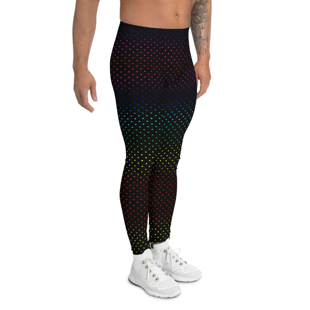 Black Polka Dots Men's Leggings, Rainbow Gay Pride Designer Meggings-Made in USA/EU