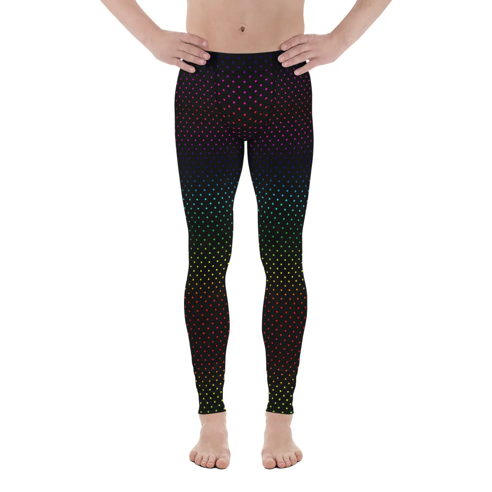 Black Polka Dots Men's Leggings, Rainbow Gay Pride Designer Meggings-Made in USA/EU