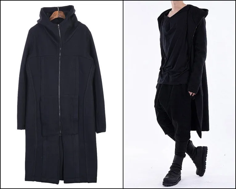 Black Relaxed-fit Oversized Overlong Hooded Zip Up Sweatshirt