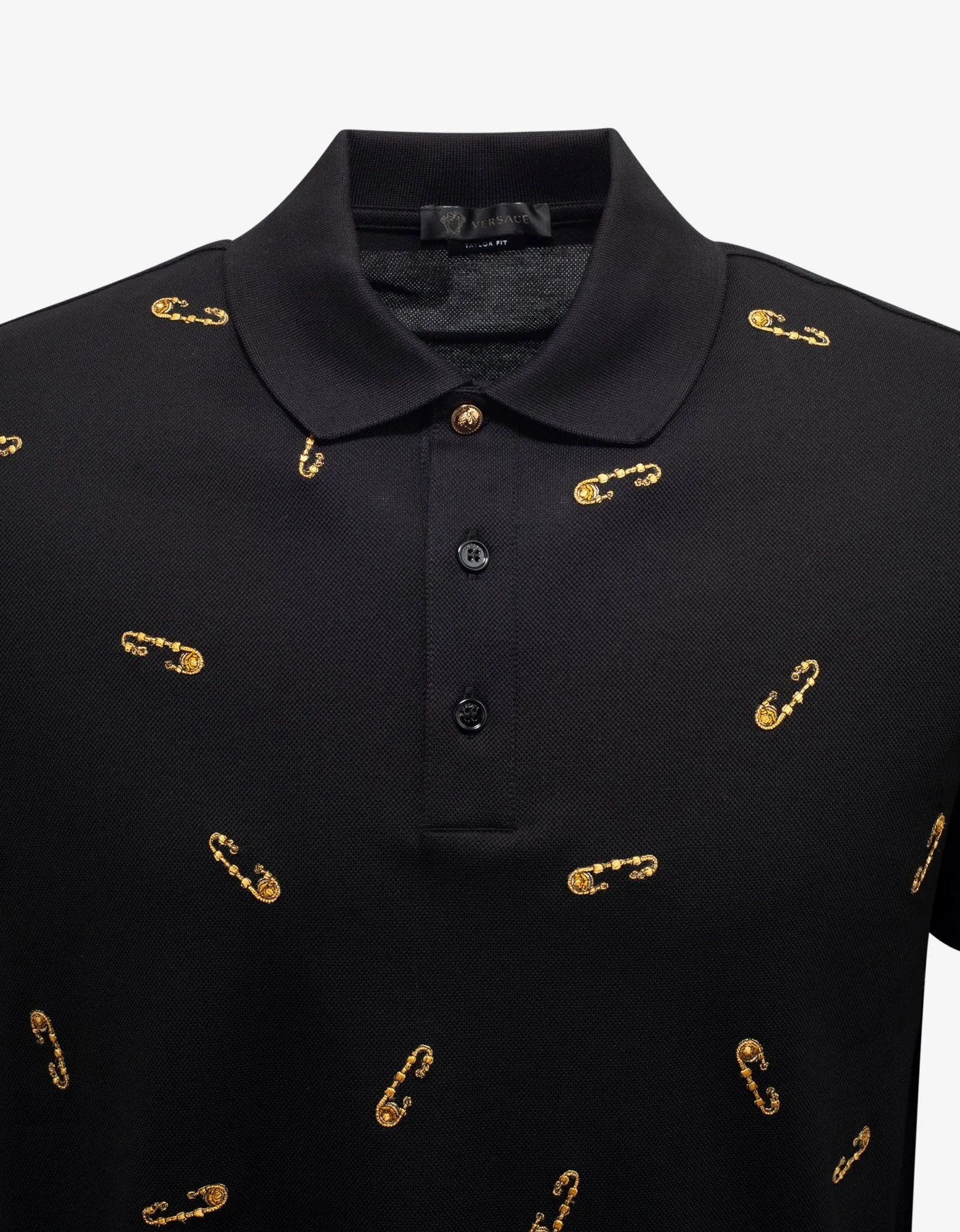 Black Safety Pin Embroidery Polo T-Shirt -