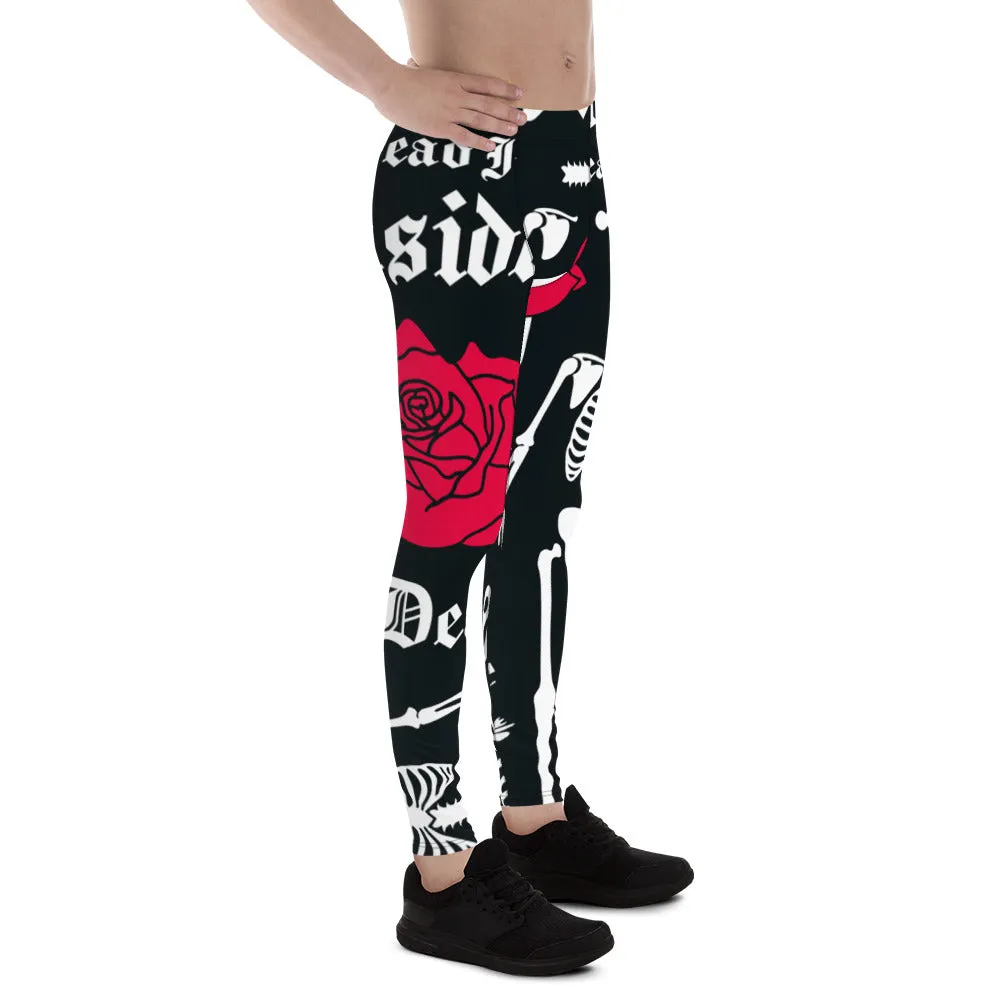 Black Skulls Romantic Men's Leggings, Rose Skull Leggings, Skull Leggings Men - Made in USA/EU/MX