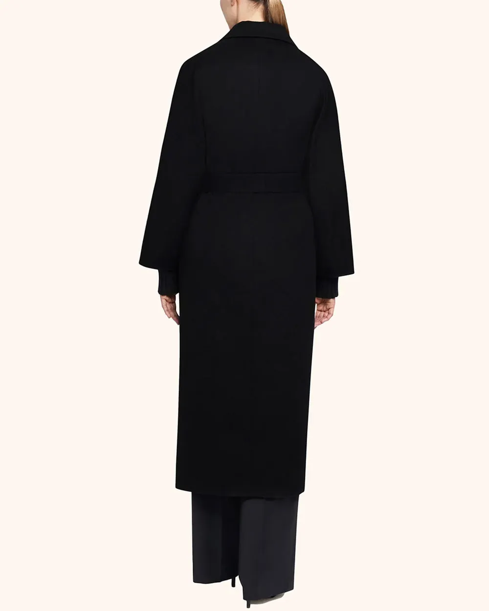 Black Tie Waist Long Overcoat