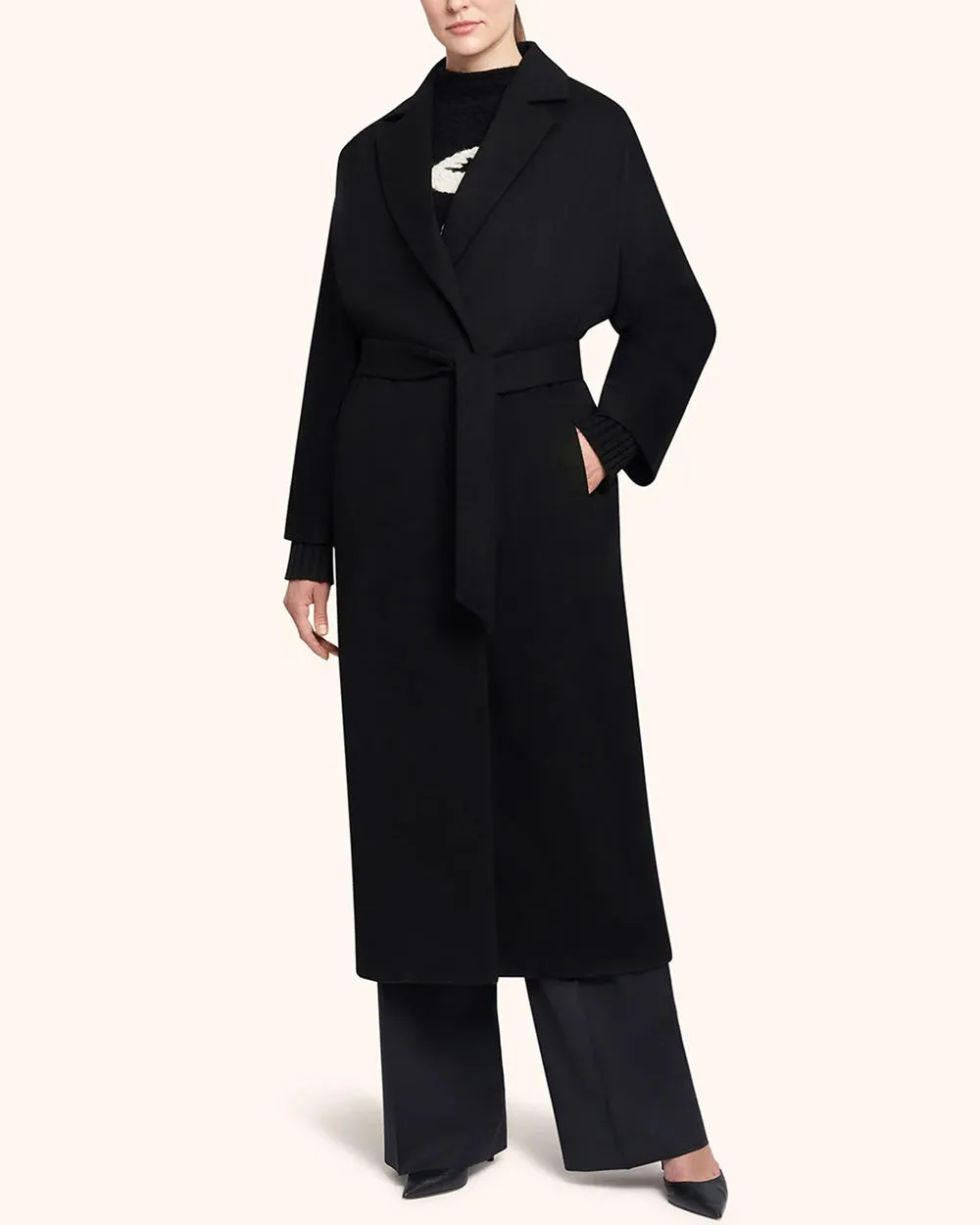 Black Tie Waist Long Overcoat