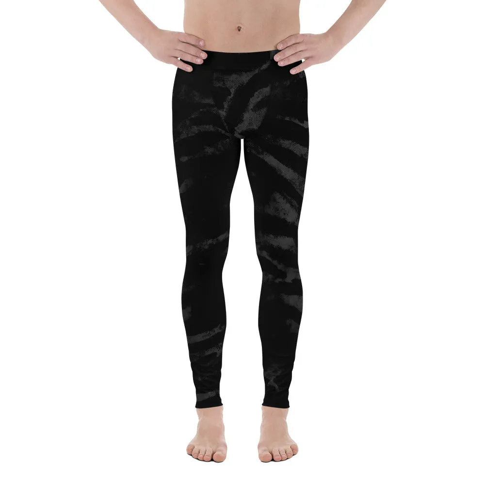 Black Tiger Striped Men's Leggings, Animal Print Premium Best Meggings-Made in USA/EU