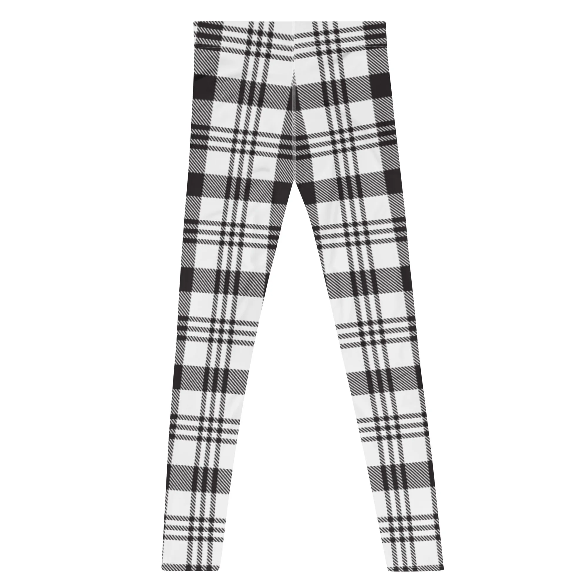 Black White Plaid Print Meggings, Plaid Print Classic Designer Men's Leggings - Made in USA/EU/MX