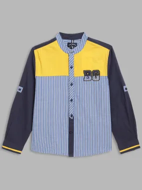 Blue Giraffe Boys Multi Striped Mandarin Collar Shirt