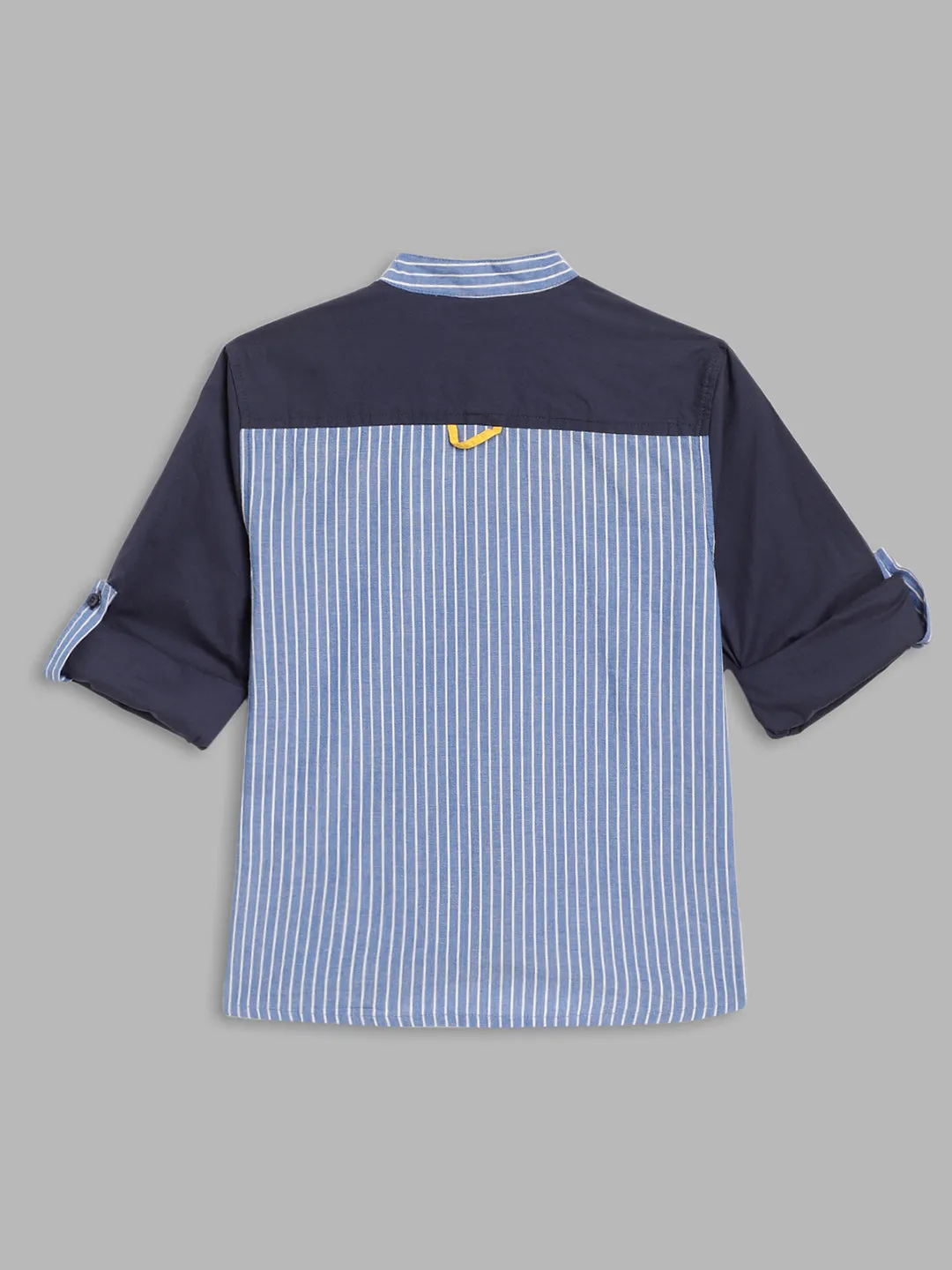 Blue Giraffe Boys Multi Striped Mandarin Collar Shirt