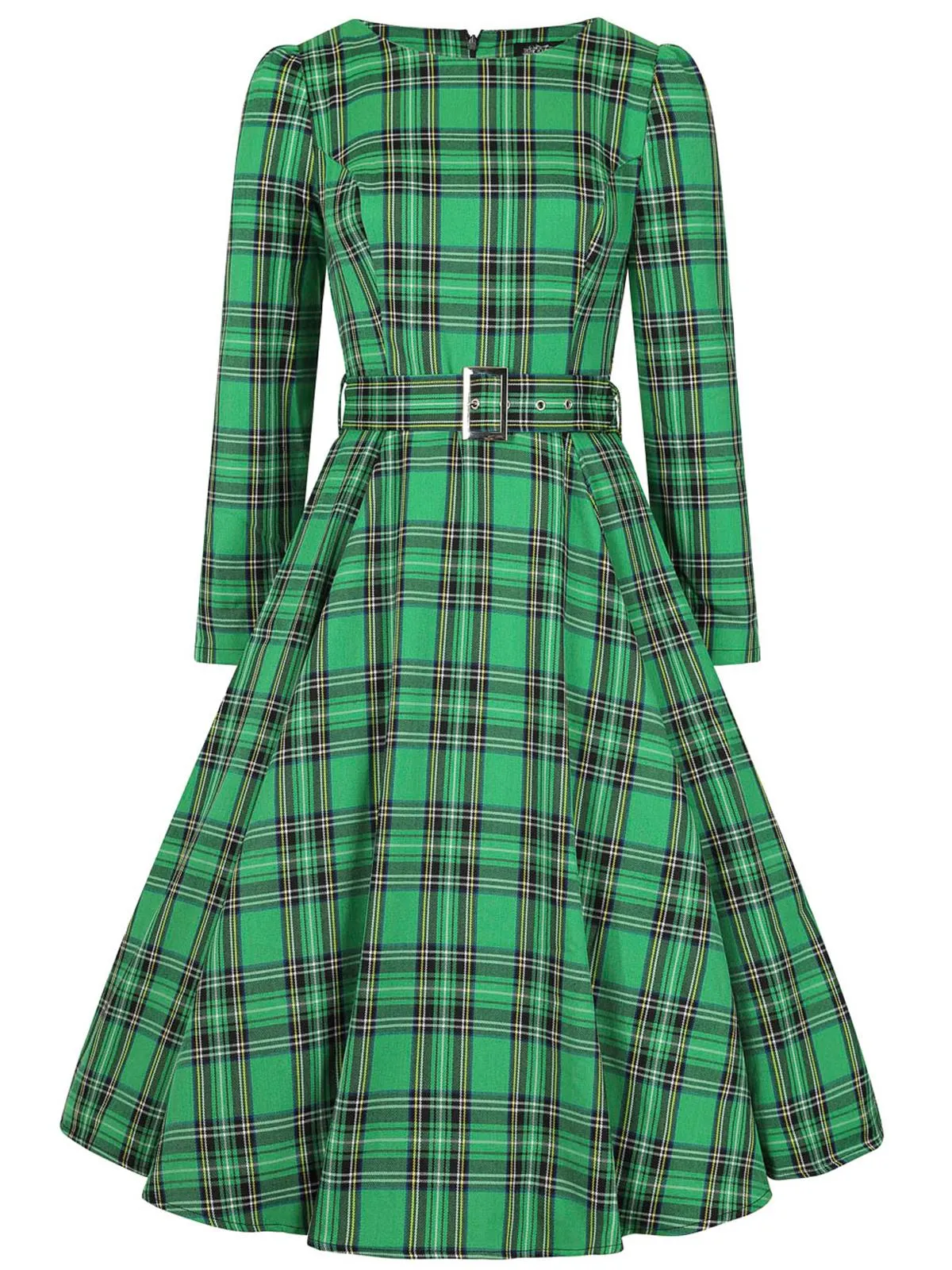 Bold Green Tartan Vintage Style Swing Dress