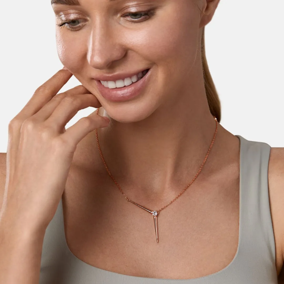 Brass 18k Rose Gold Minimalist Y Necklace For Women