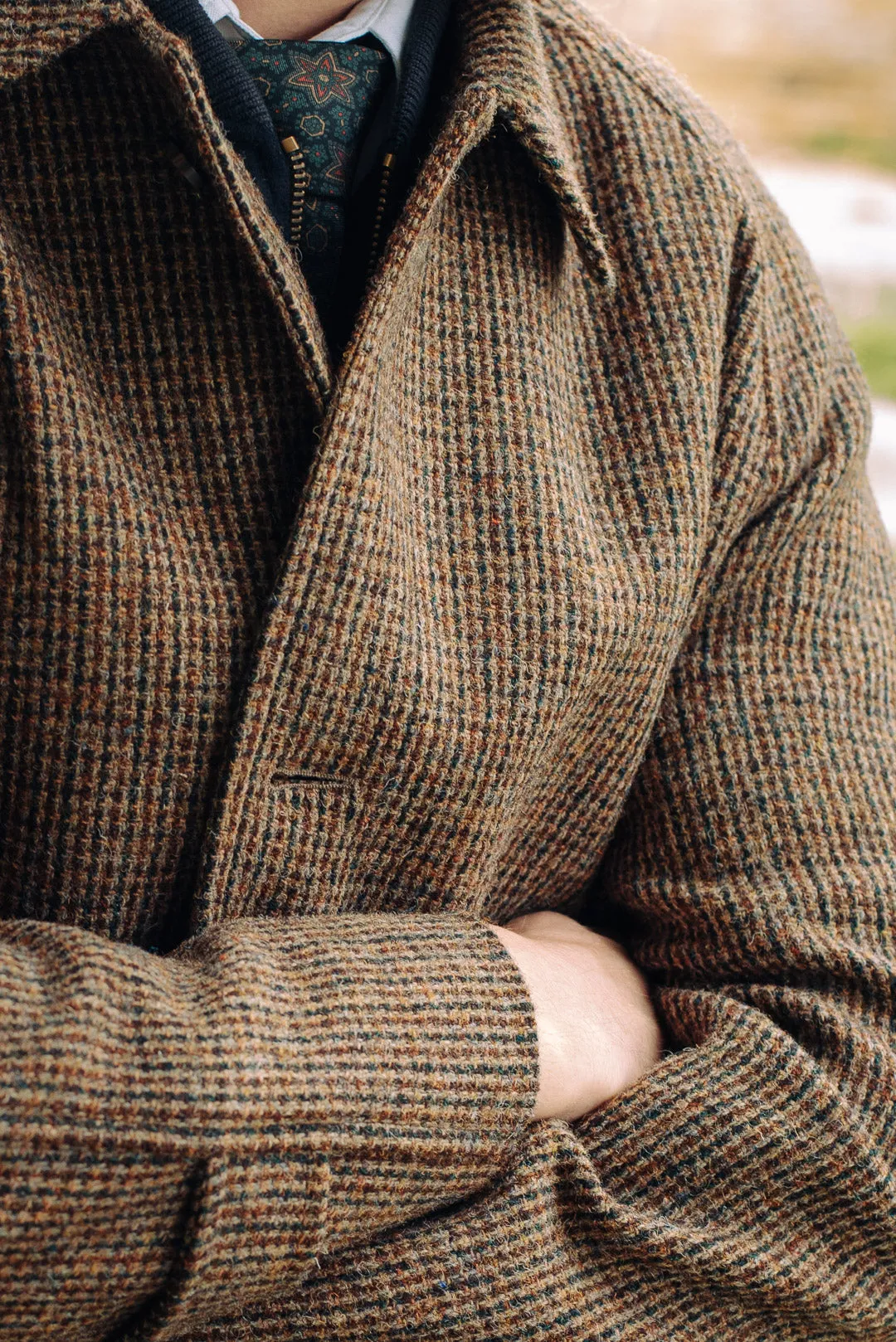 Brown Harris Tweed Wool Raglan Overcoat