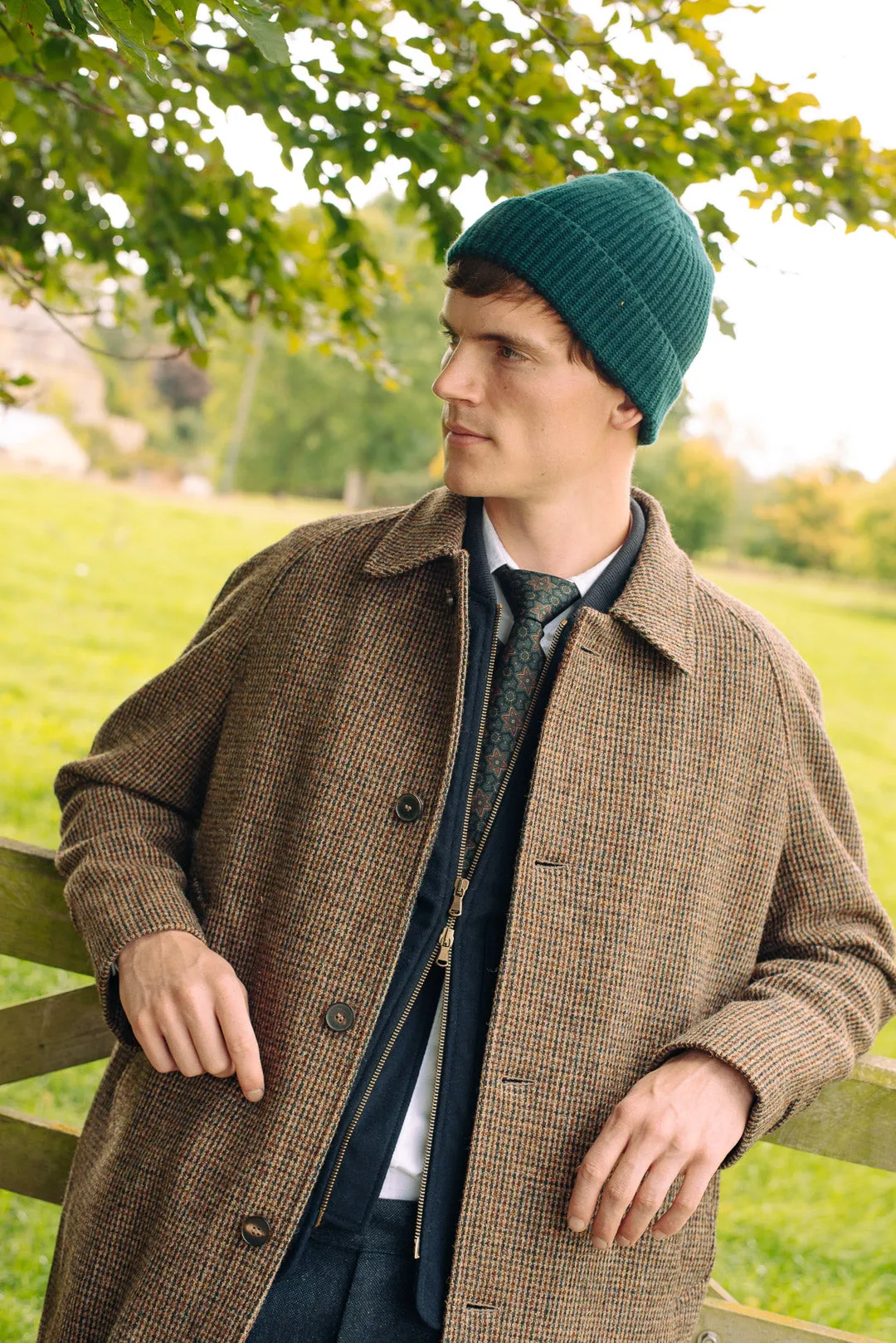 Brown Harris Tweed Wool Raglan Overcoat