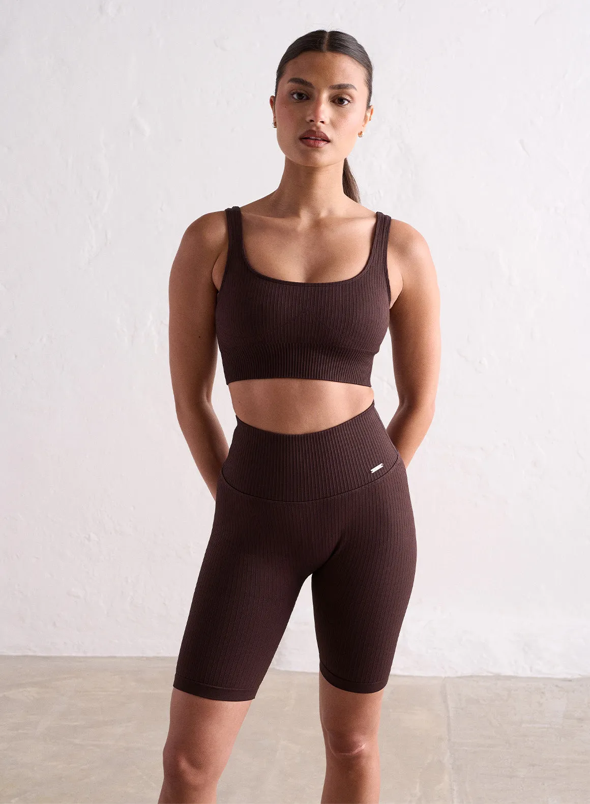 Cacao Ribbed Seamless Biker Shorts