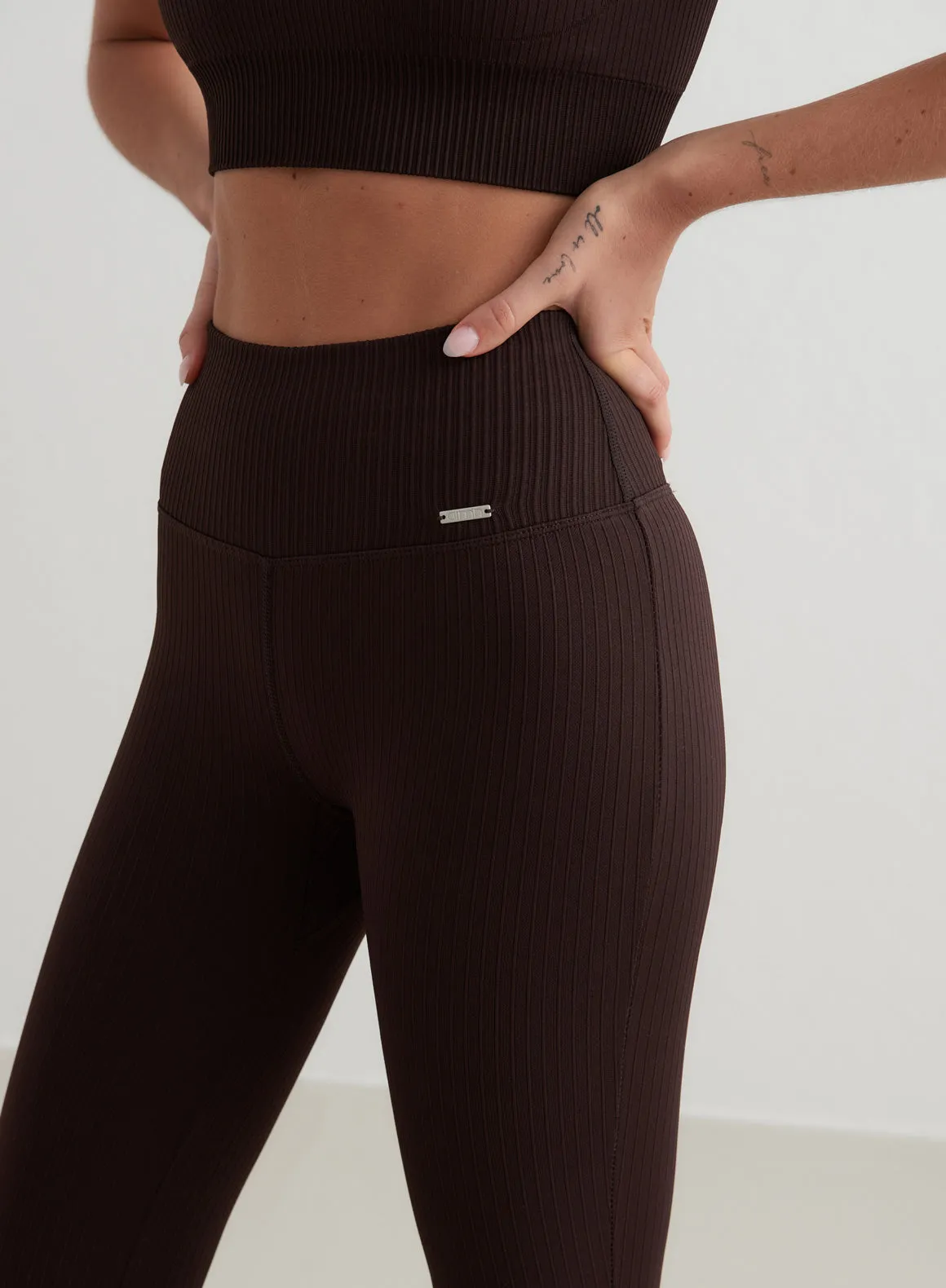 Cacao Ribbed Seamless Flare Tights