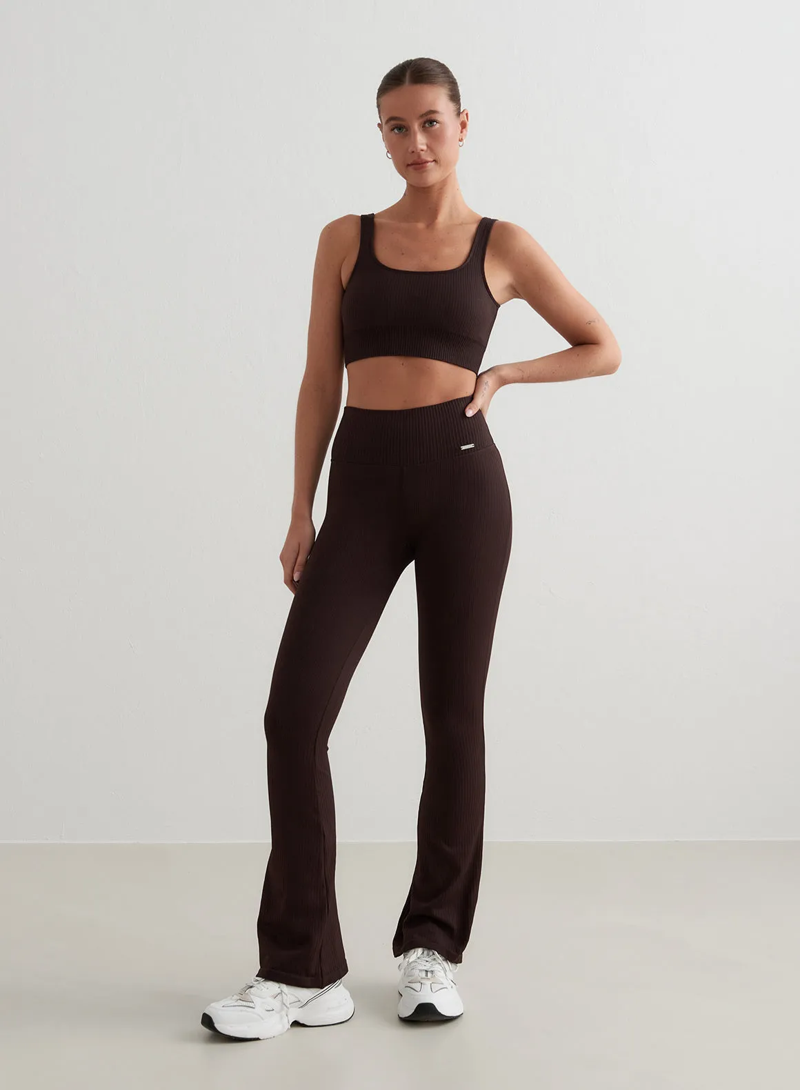 Cacao Ribbed Seamless Flare Tights