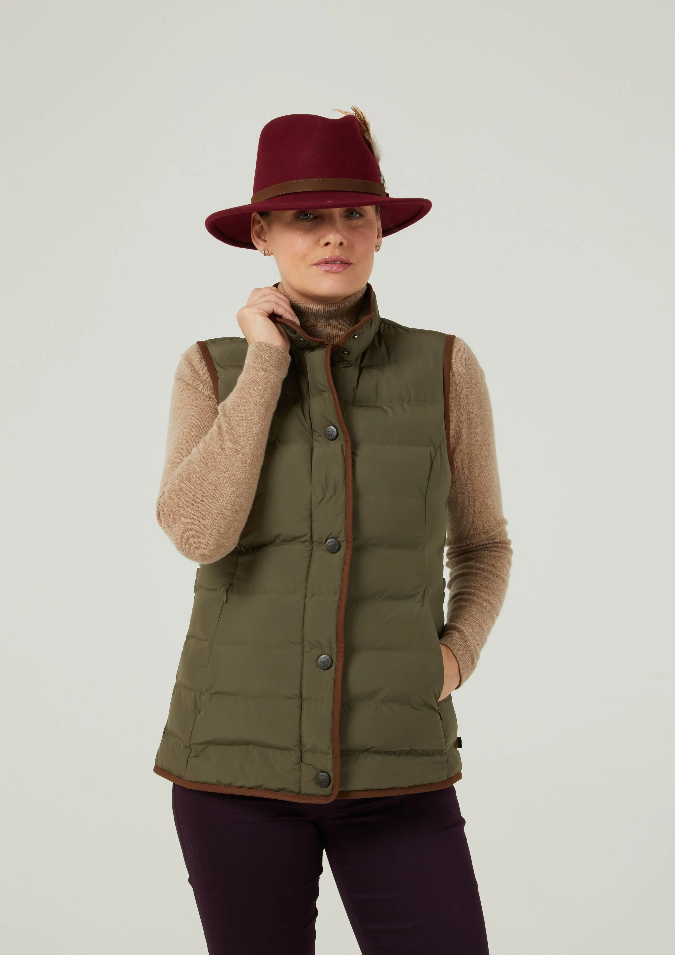 Calsall Ladies Quilted Gilet In Olive - Regular Fit