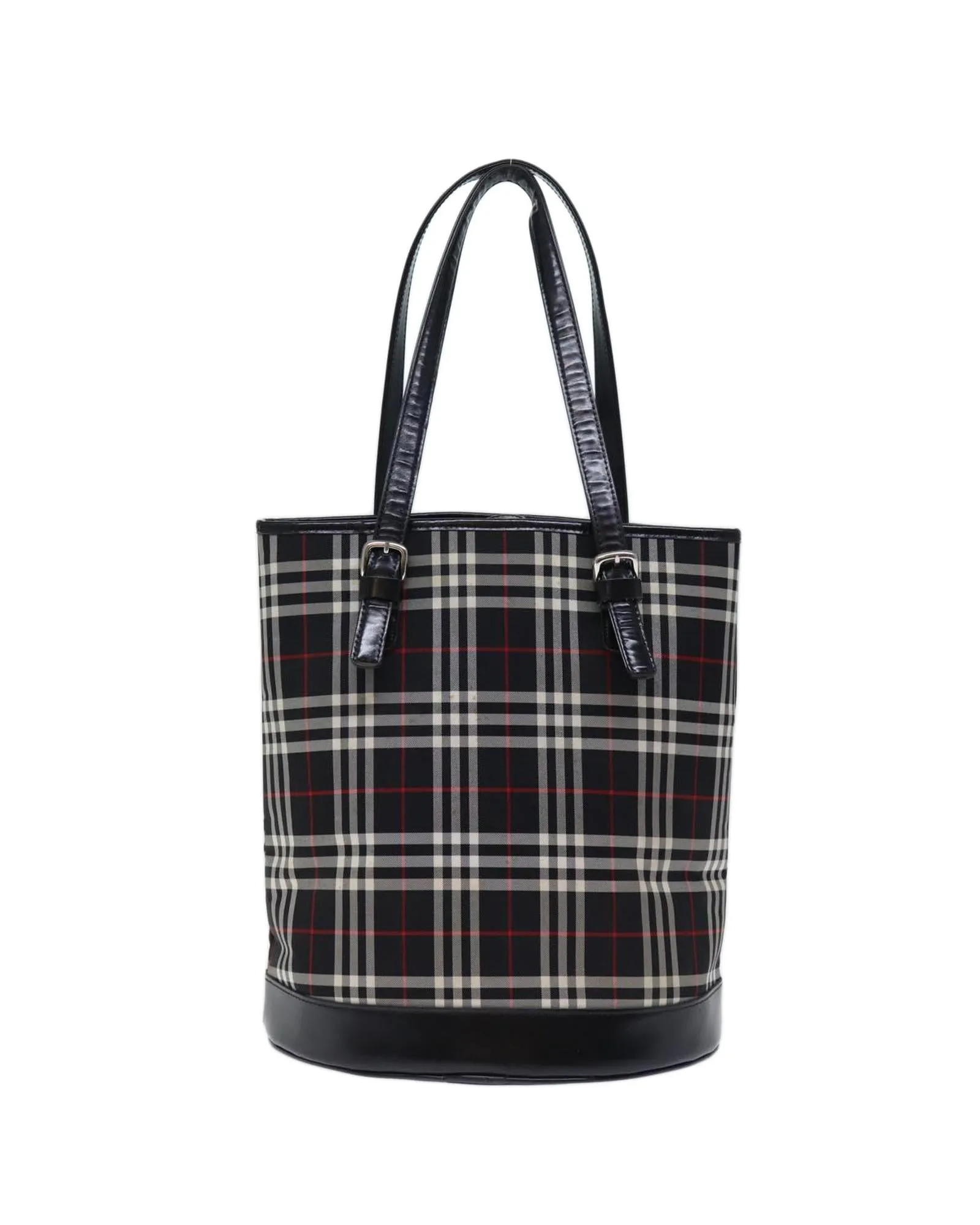 Canvas Shoulder Bag with Nova Check Pattern and Metal Fittings