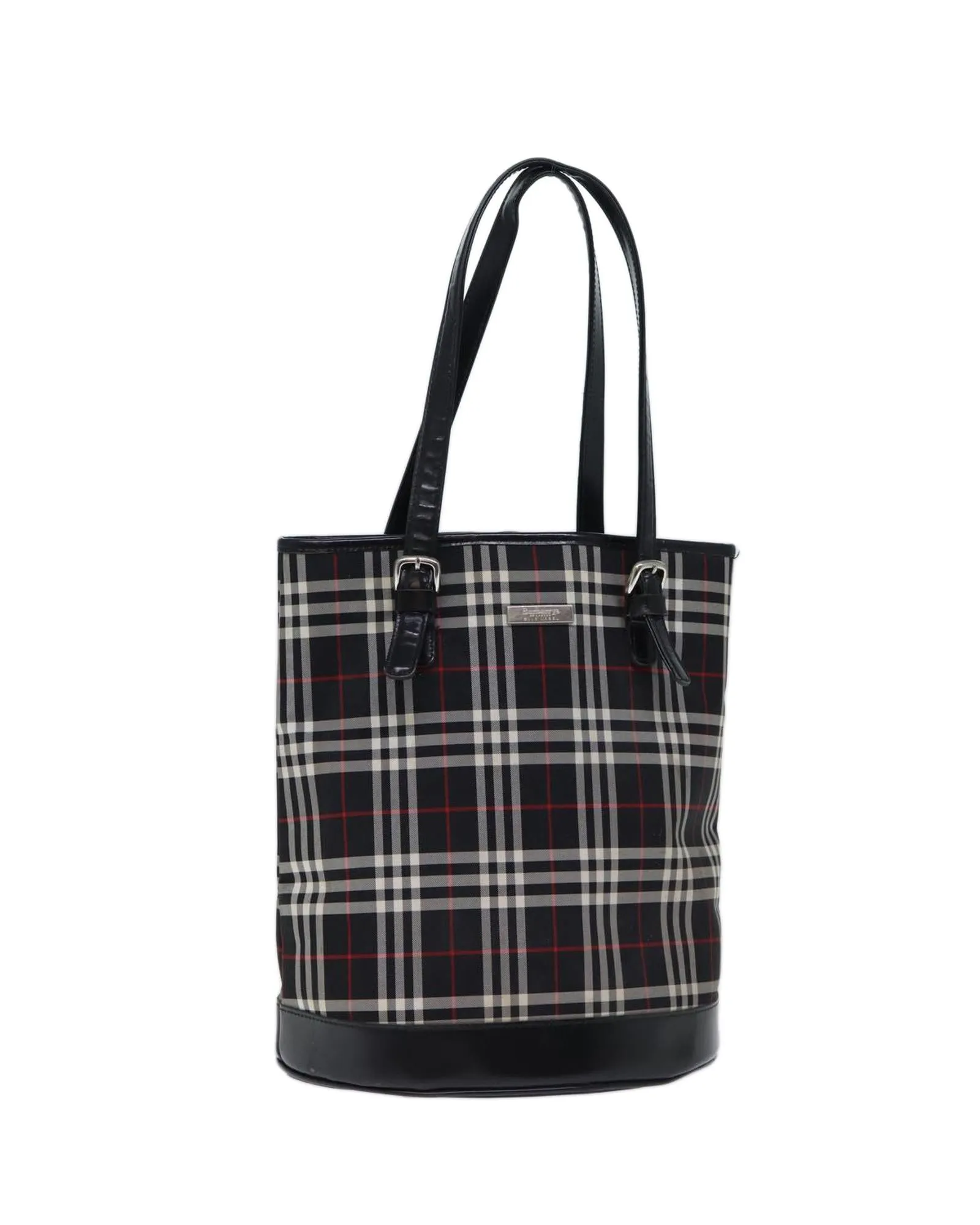 Canvas Shoulder Bag with Nova Check Pattern and Metal Fittings