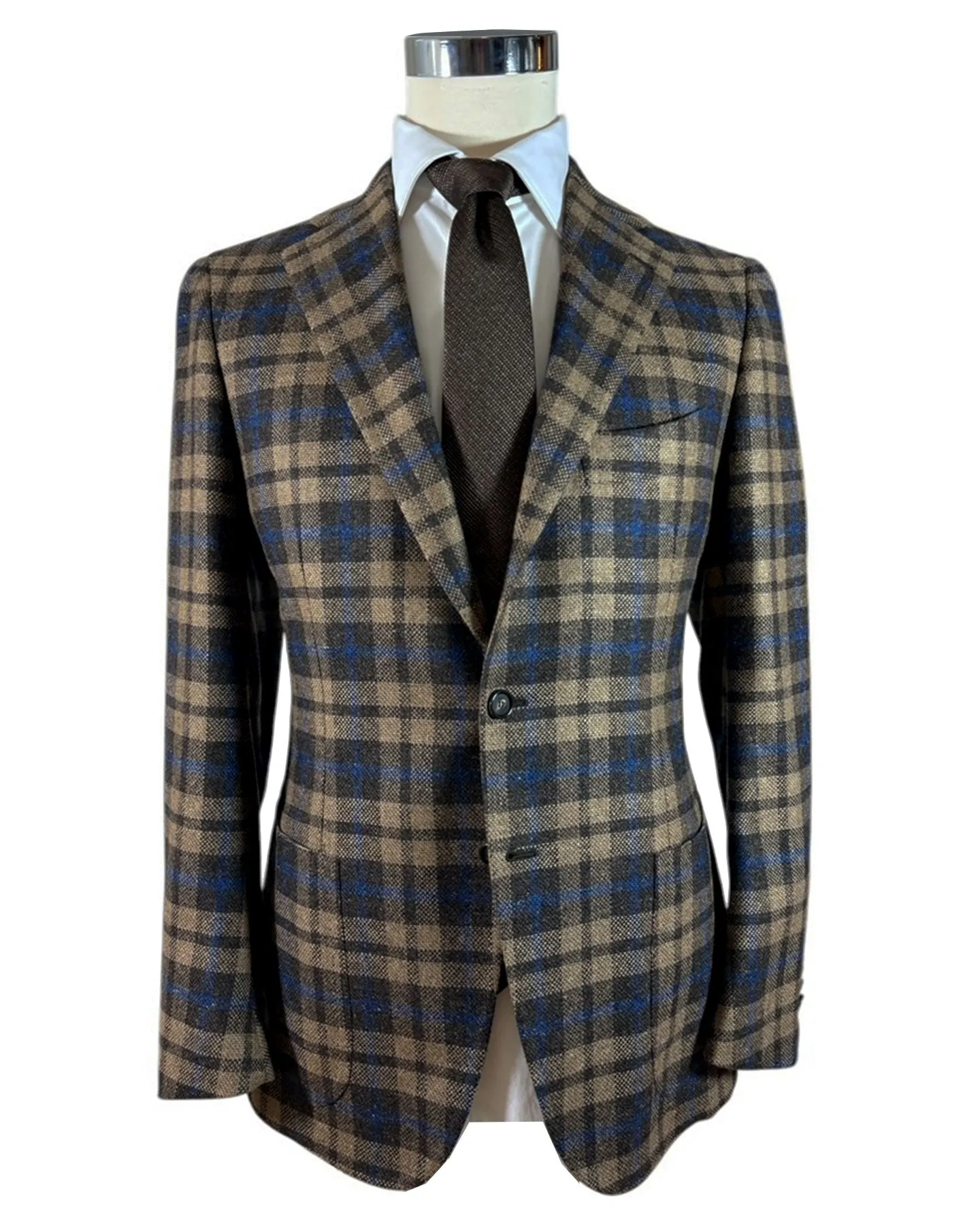 Cesare Attolini Cashmere Sport Coat Brown Plaid Check Blazer EU 48/ US 38